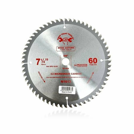 Grip Tight Tools 7-1/4-inch Classic 60-Tooth Tungsten Carbide Tipped Circular Saw Blade, Wood Cutting, 25PK N1613-25